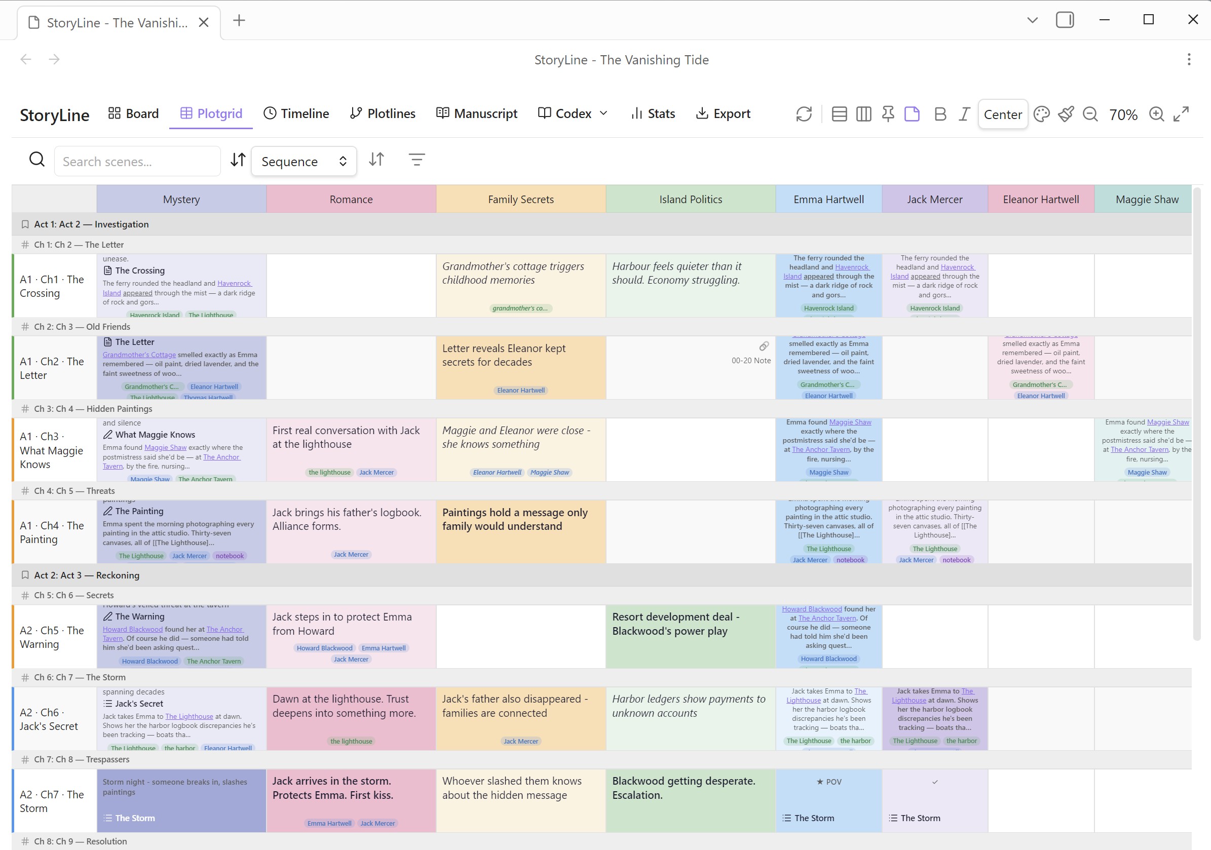Plot Grid — Scene-vs-plotline spreadsheet with linked scenes