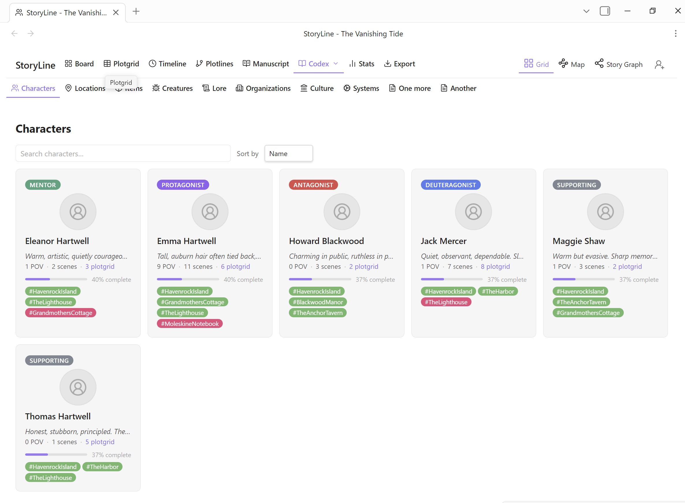 Codex — Unified world-building hub with characters, locations, and custom categories